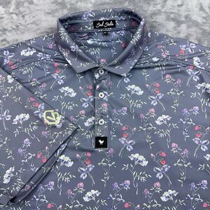 Bad Birdie Shirt Mens Sz XXL Gray Purple Floral Performance Stretch Golf Polo